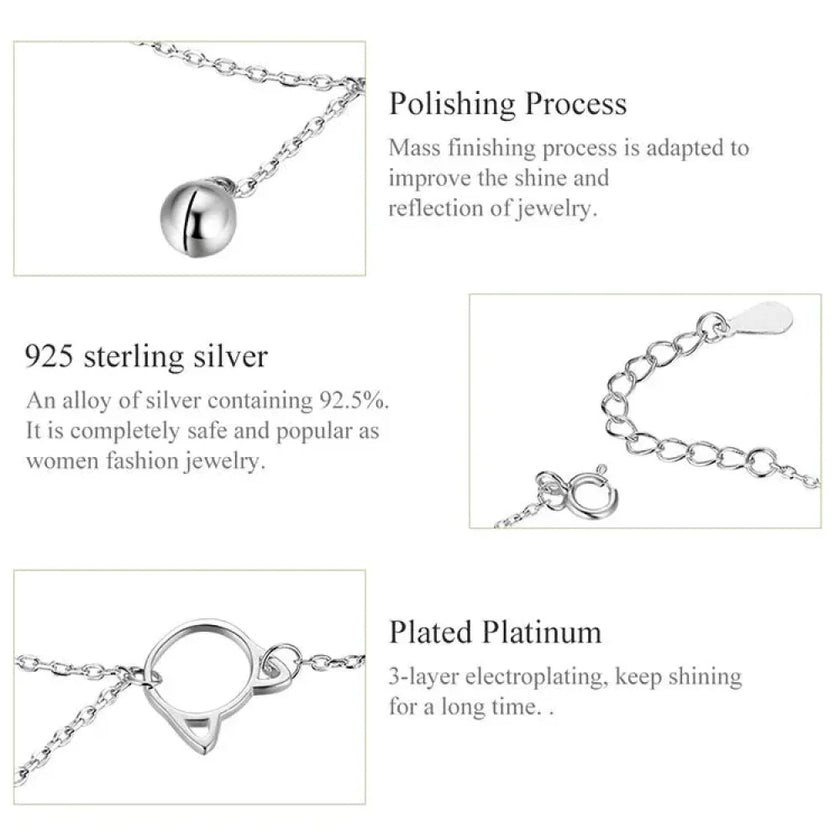 The Whimsical Cat & Bell 925 Sterling Silver Anklet