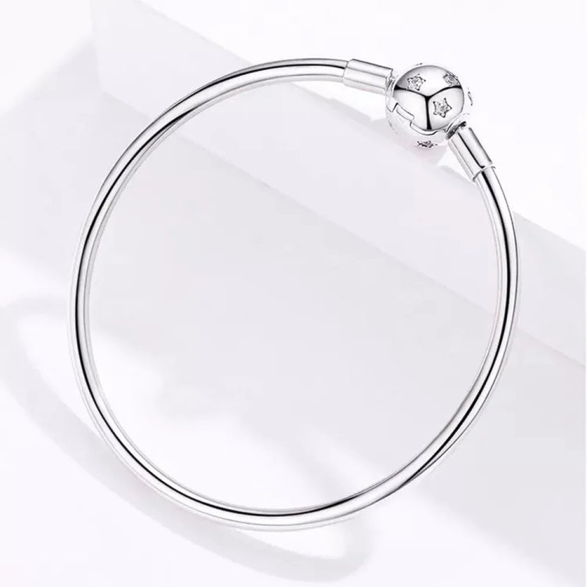 Sterling Silver Snake Chain Bangle Bracelet with CZ Pavé