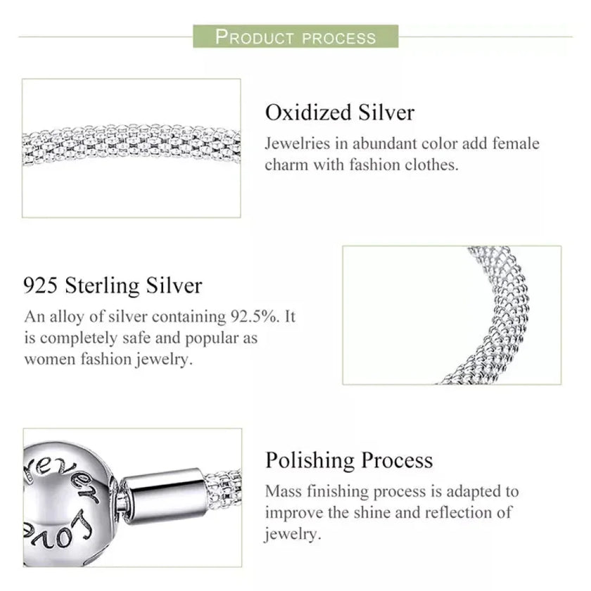 Sterling Silver Mesh Charm Bracelet – “Forever Love” Bead