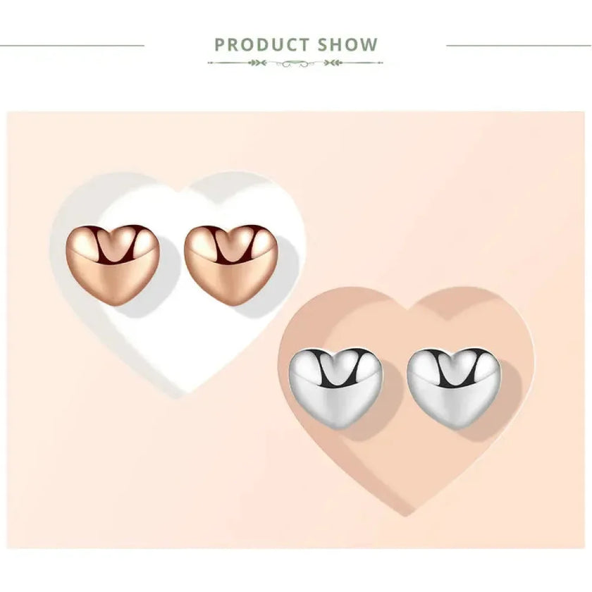 925 Sterling Silver Petite Plain Hearts Stud Earrings | Minimalist Fine jewelry