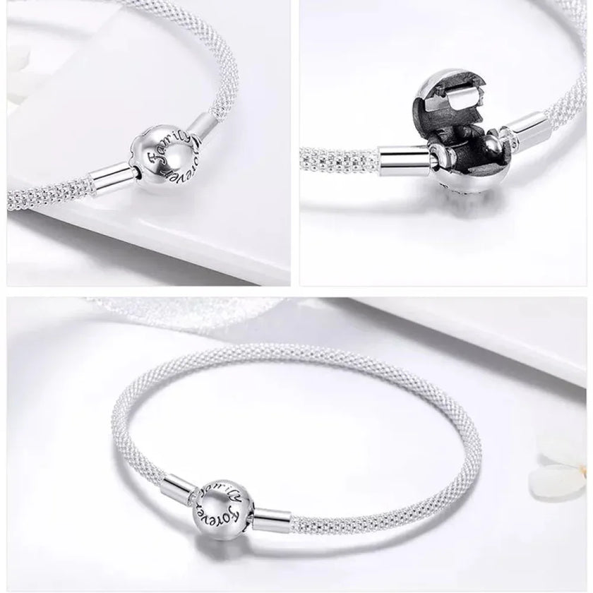 Sterling Silver Mesh Charm Bracelet – “Forever Love” Bead