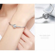 Sterling Silver Snake Chain Bangle Bracelet with CZ Pavé