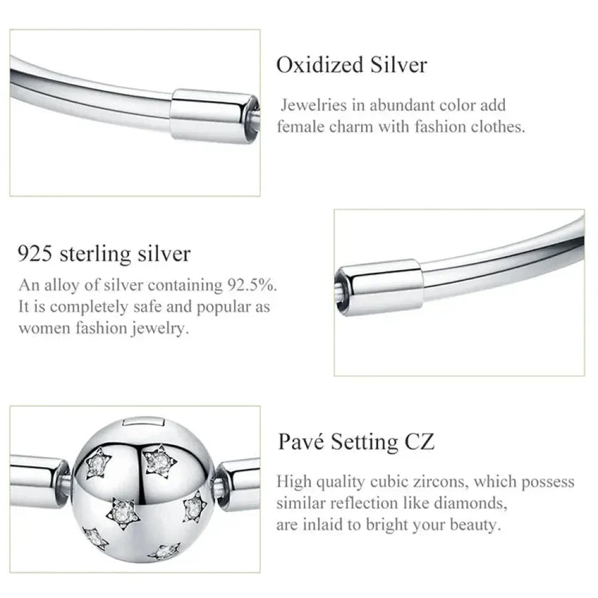 Sterling Silver Snake Chain Bangle Bracelet with CZ Pavé