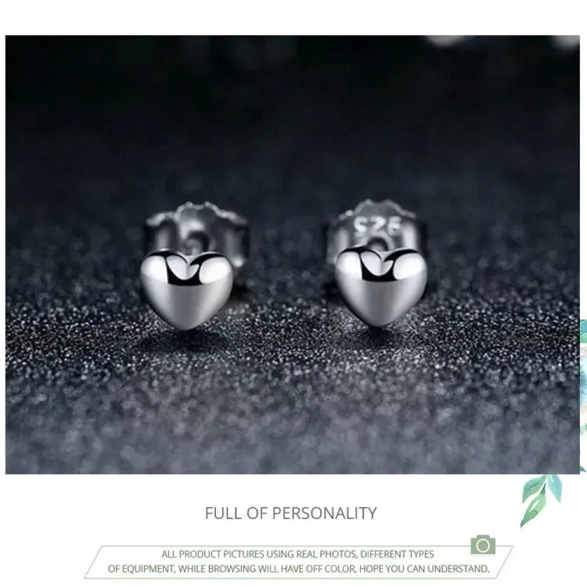 925 Sterling Silver Petite Plain Hearts Stud Earrings | Minimalist Fine jewelry