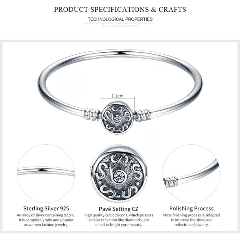 Sterling Silver Snake Chain Bangle Bracelet with CZ Pavé