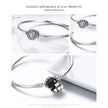 Sterling Silver Snake Chain Bangle Bracelet with CZ Pavé