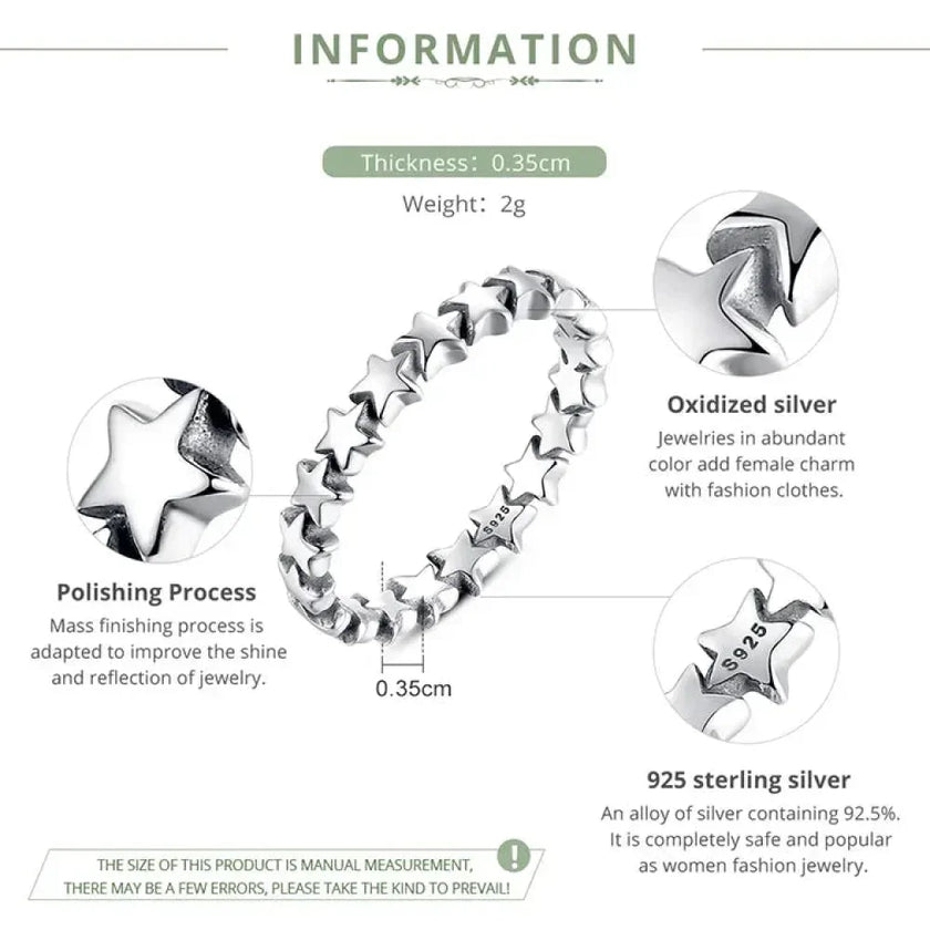 925 Sterling Silver Star & Heart Band Ring