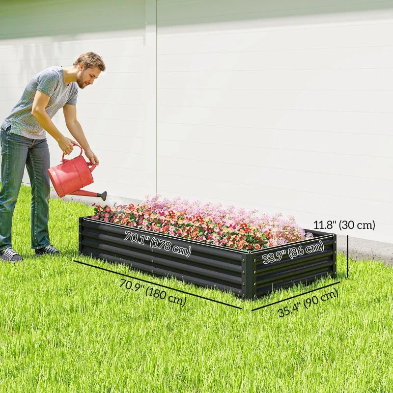 6 x 3 x 1ft Galvanized Raised Garden Bed, Reinforced Outdoor Planter Box with Open Bottom, Dark Grey