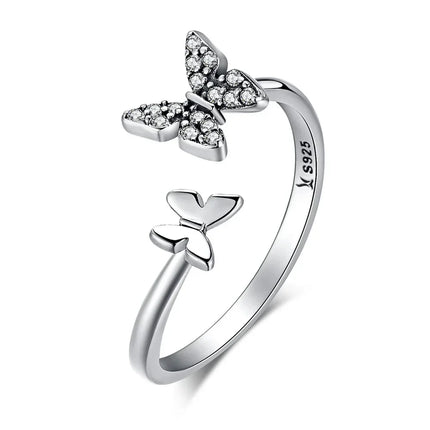 925 Sterling Silver CZ Butterfly Open Ring