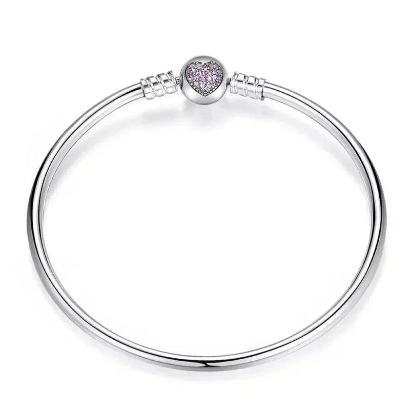 Sterling Silver Snake Chain Bangle Bracelet with CZ Pavé