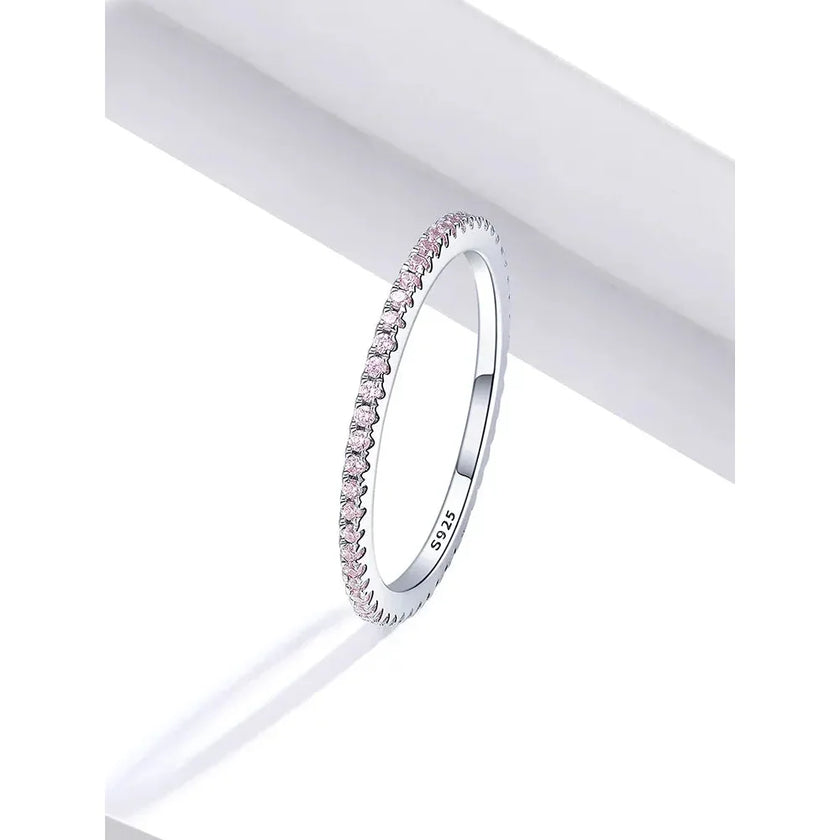 925 Sterling Silver Cz Simulated Diamond Stackable Ring Platinum Plated Eternity Bands For Women