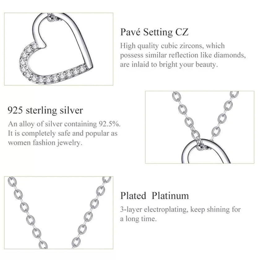 Genuine 925 Sterling Silver The Shape Of Love Chain Necklace For Women - Fine Jewelry 18.11'' Collar