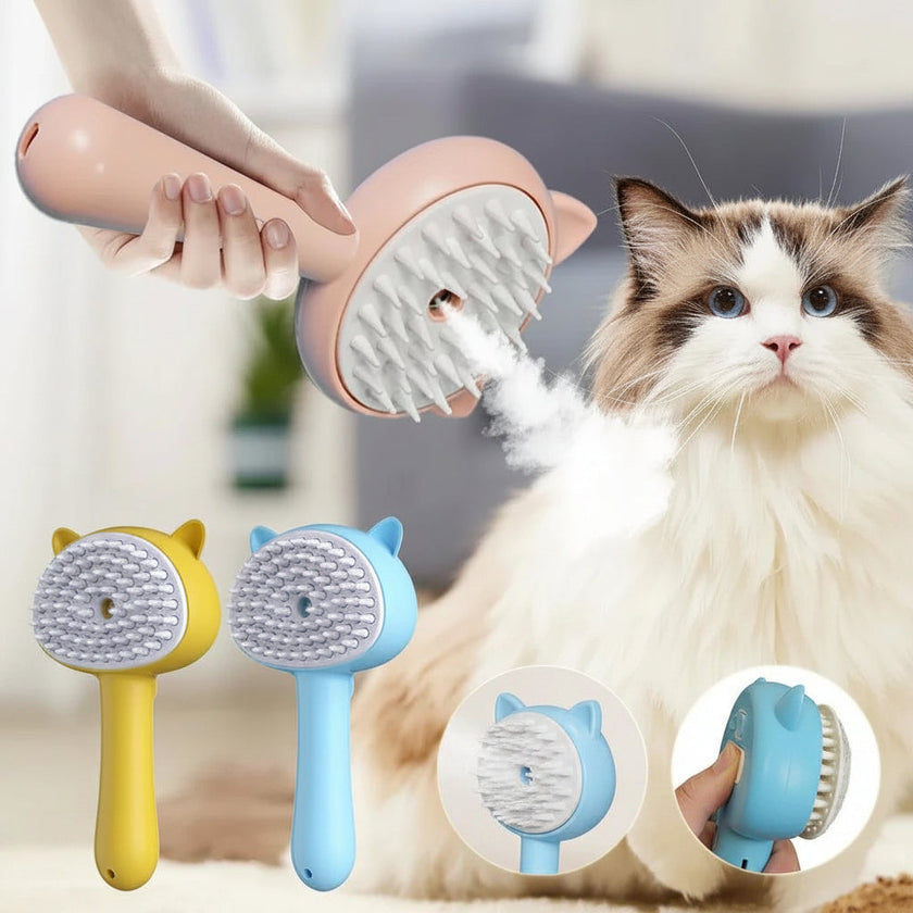 3-in-1 Steam Cat Grooming Brush – USB Rechargeable Slicker Brush for Cats & Dogs