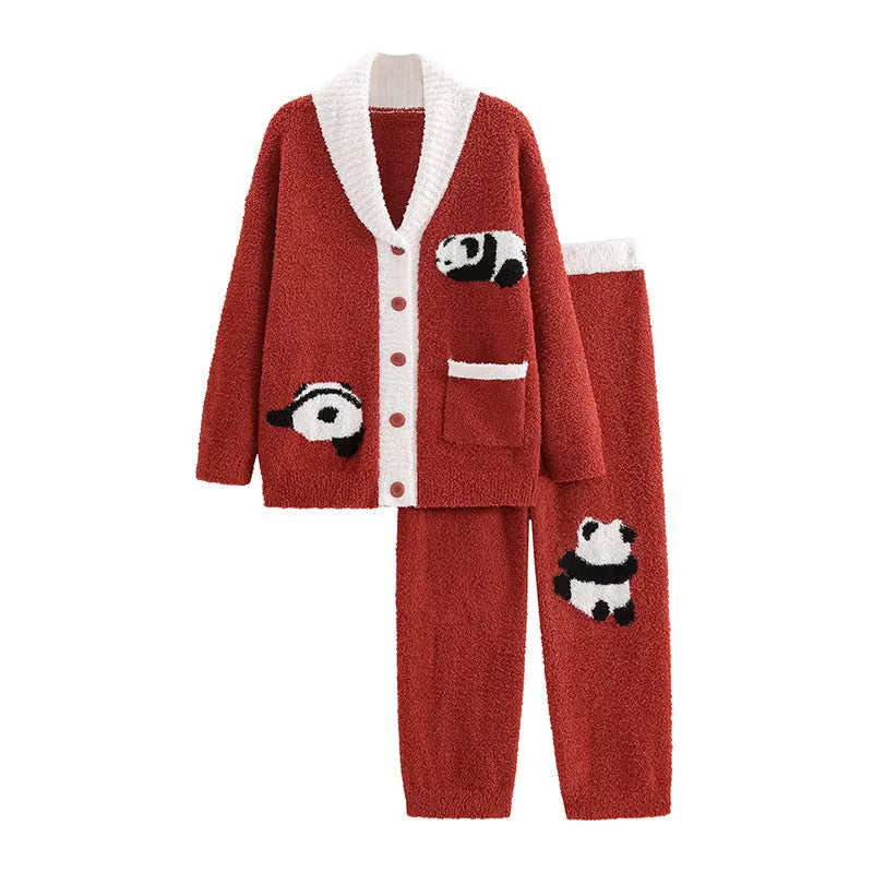 Half Velvet Pajamas For Women Autumn And Winter Soft Cardigan Suit