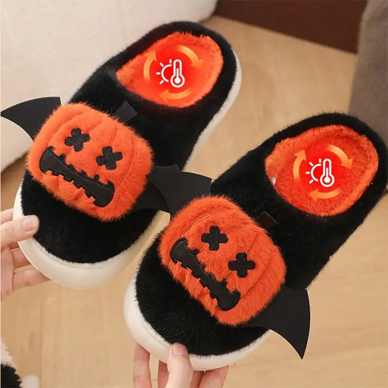 Halloween Cartoon Funny Pumpkin Slippers With Small Wings Design Indoor Non-slip Bedroom Floor Cotton Slipper Winter House Shoes Couple