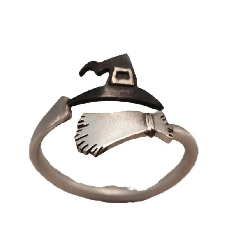 Halloween Ghost Witch Hat Broom Opening Ring