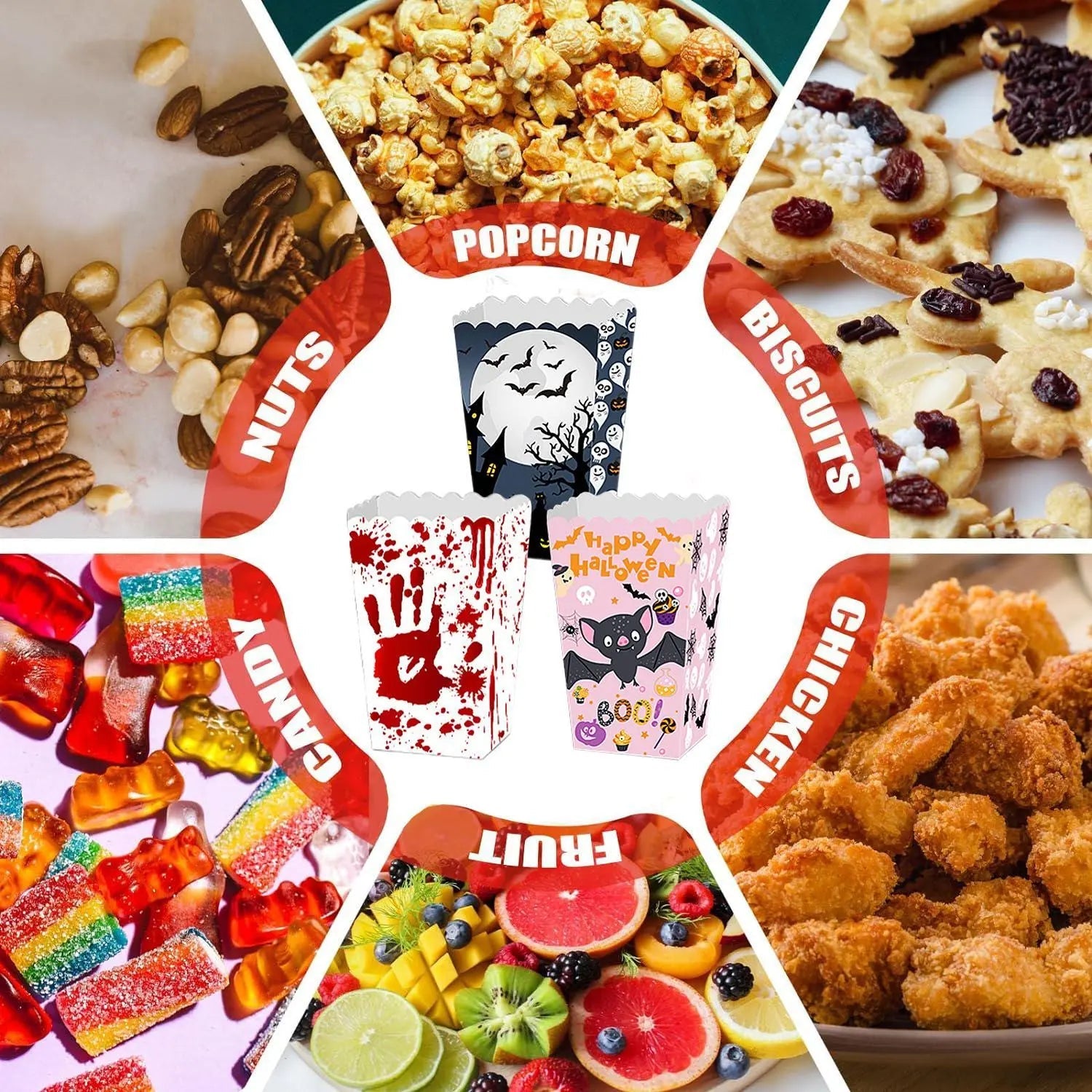 Halloween Popcorn Boxes In 3 Designs. Halloween Party Supplies In 3 Styles, 4 Of Each Style, 12 In Total