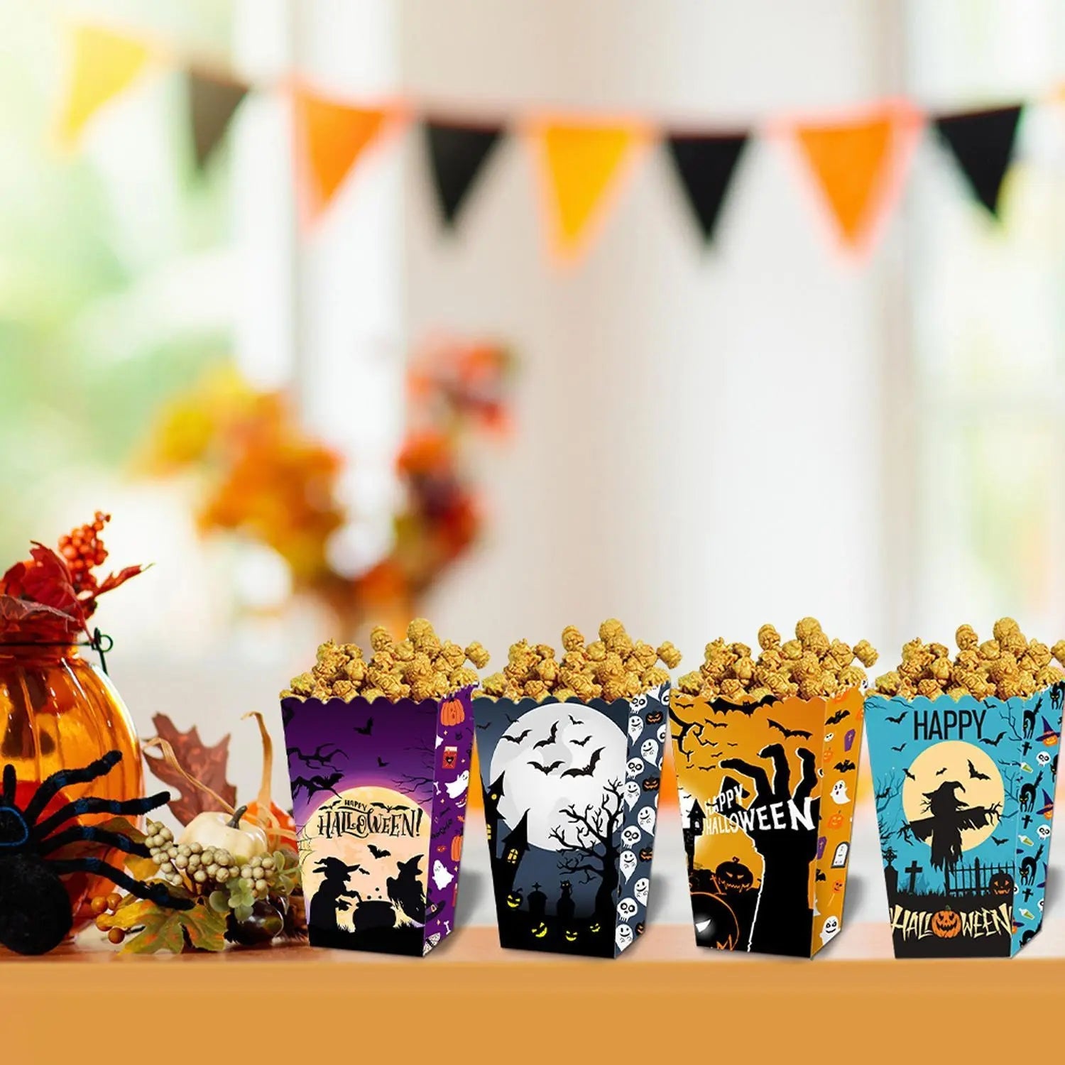Halloween Popcorn Boxes In 3 Designs. Halloween Party Supplies In 3 Styles, 4 Of Each Style, 12 In Total