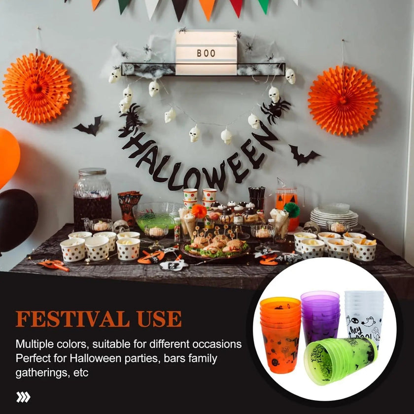 Halloween cups A Pack Of 8 Halloween Plastic Cups With Patterns.