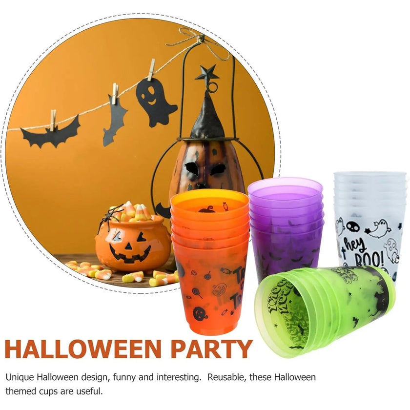Halloween cups A Pack Of 8 Halloween Plastic Cups With Patterns.