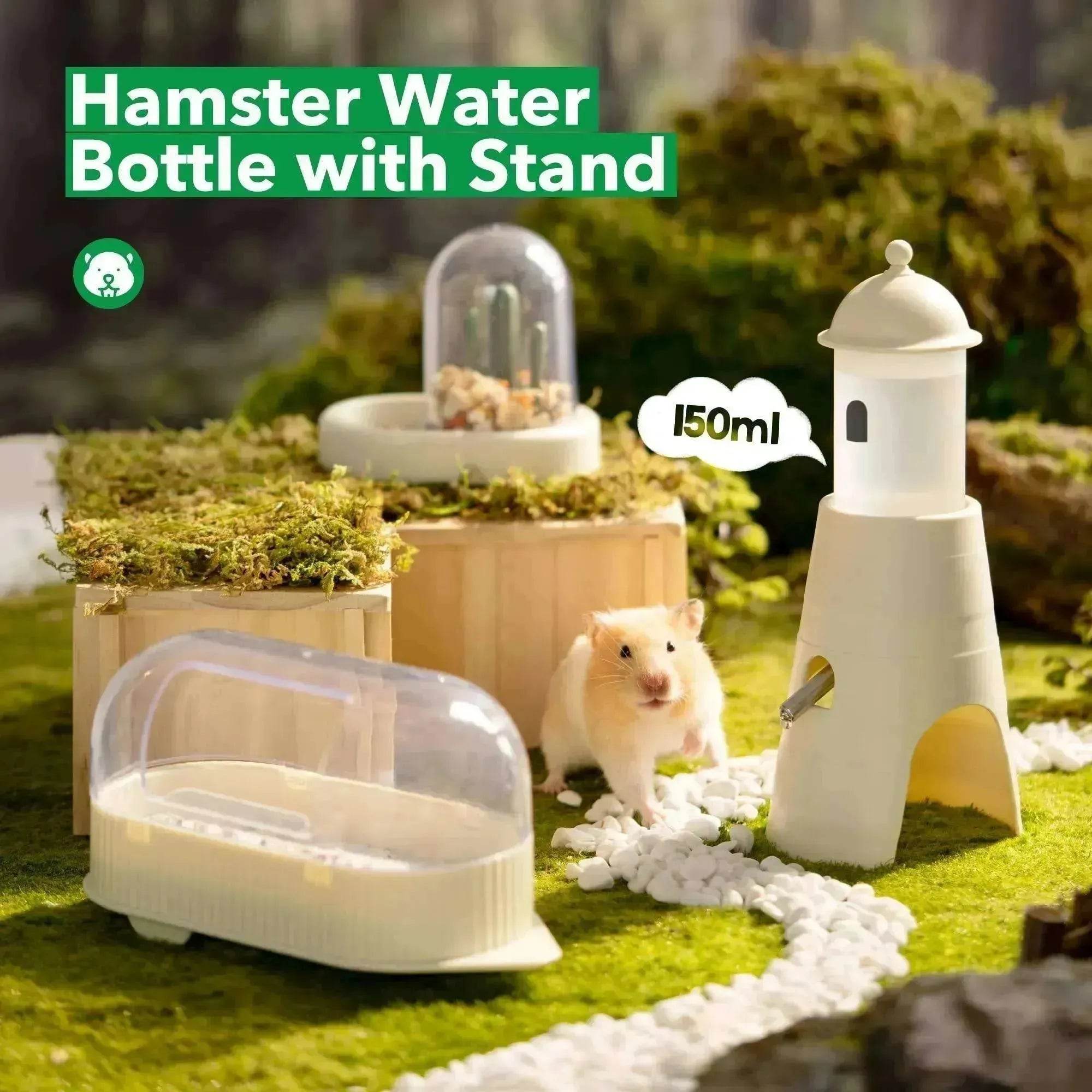 Hamster Water Bottle + Stand & Hideout: 150ml