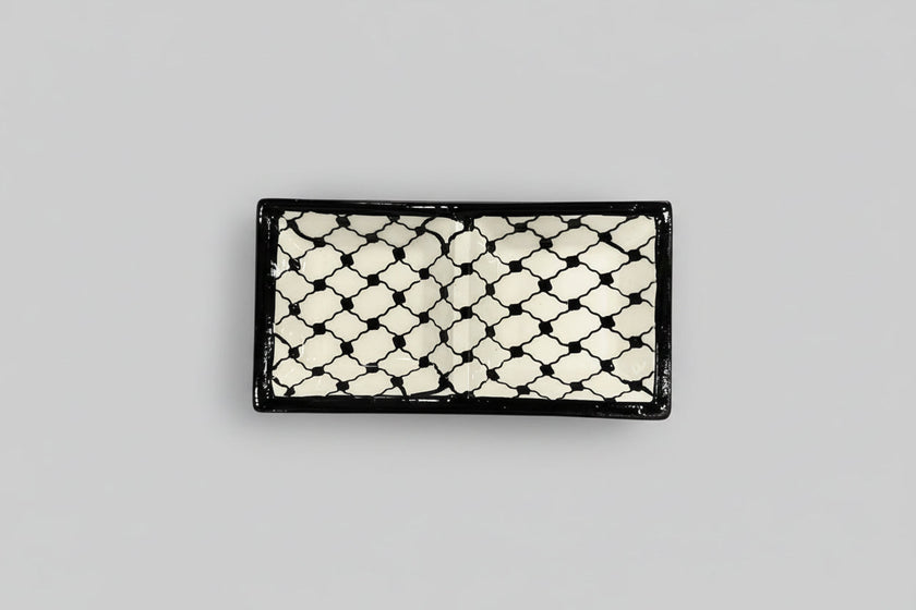 Handcrafted Ceramic Dual Appetizer Plate | Kuffiyeh & Olive Harmony Designs