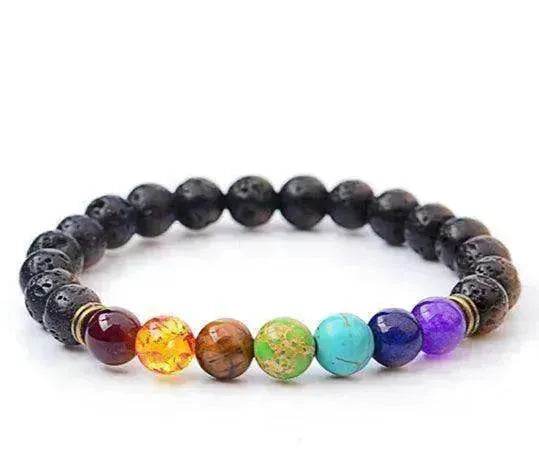 Handmade Black Lava Seven Chakra Healing Balance Beaded Bracelet