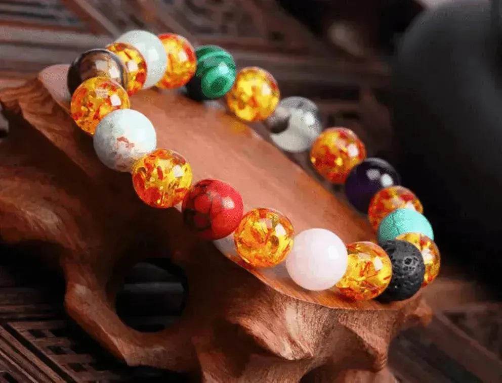 Handmade Black Lava Seven Chakra Healing Balance Beaded Bracelet