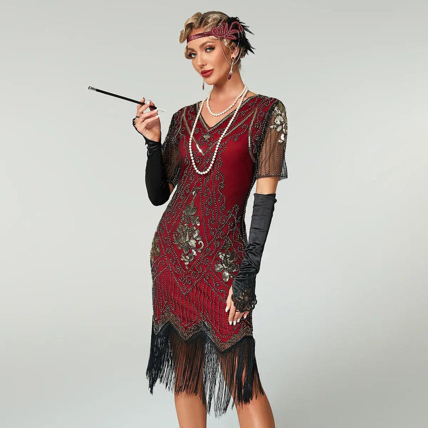 Handmade Embroidery Beads Sequin Tassel Fringed Dress