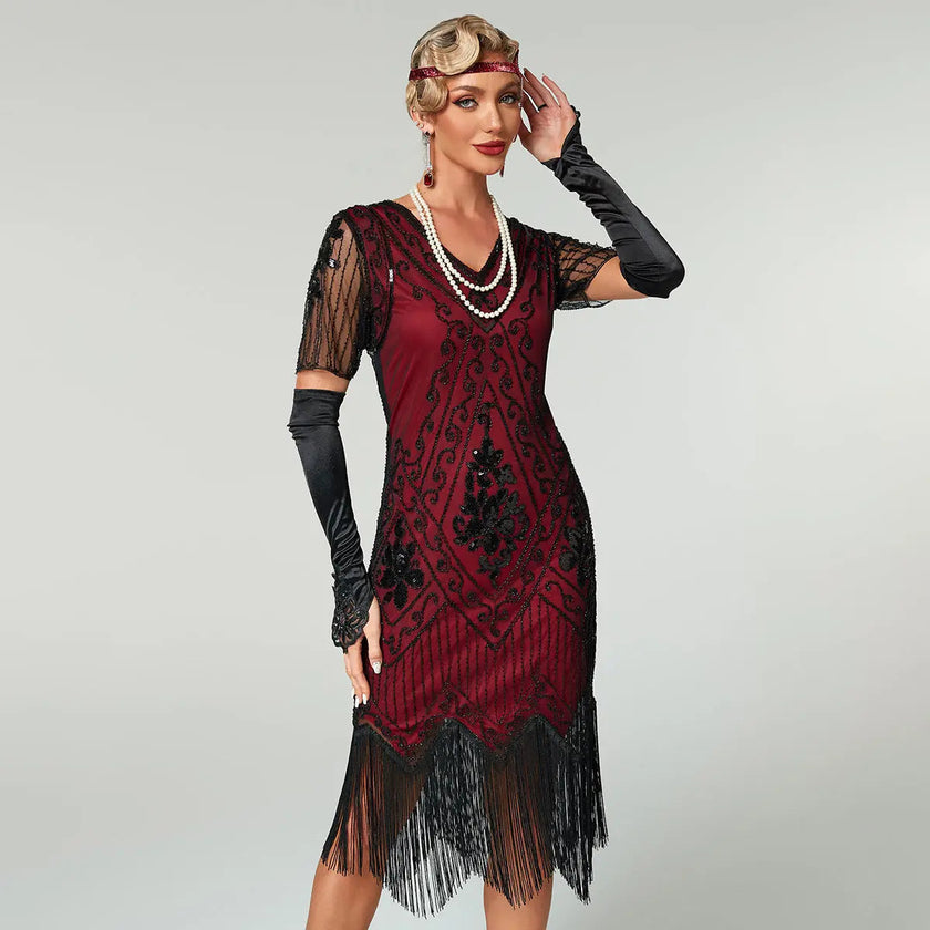 Handmade Embroidery Beads Sequin Tassel Fringed Dress