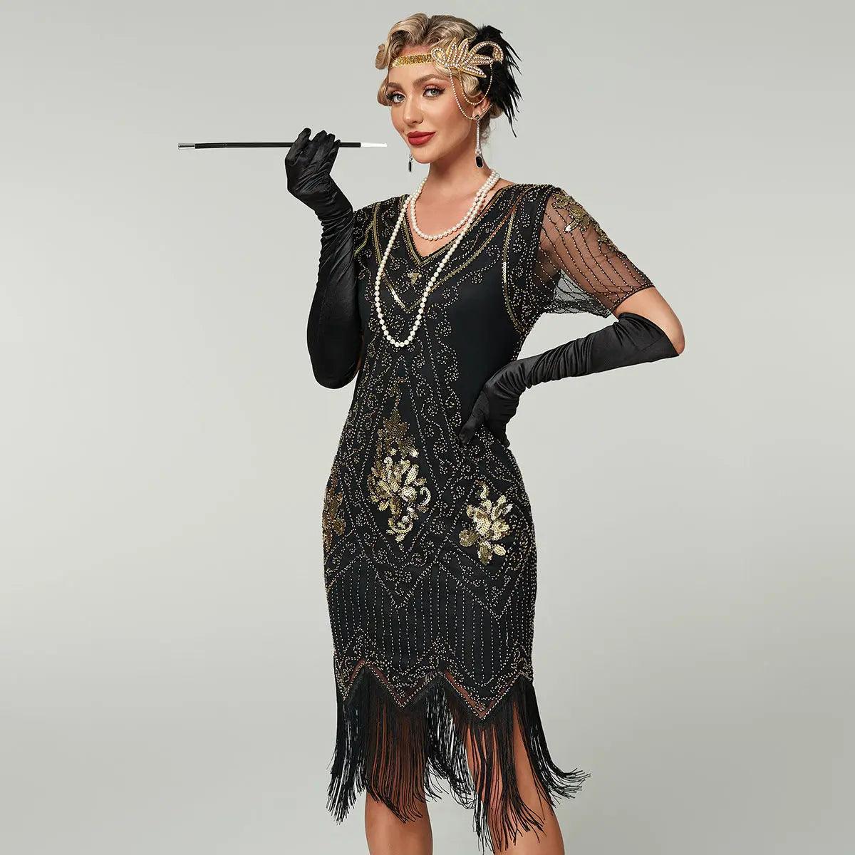 Handmade Embroidery Beads Sequin Tassel Fringed Dress