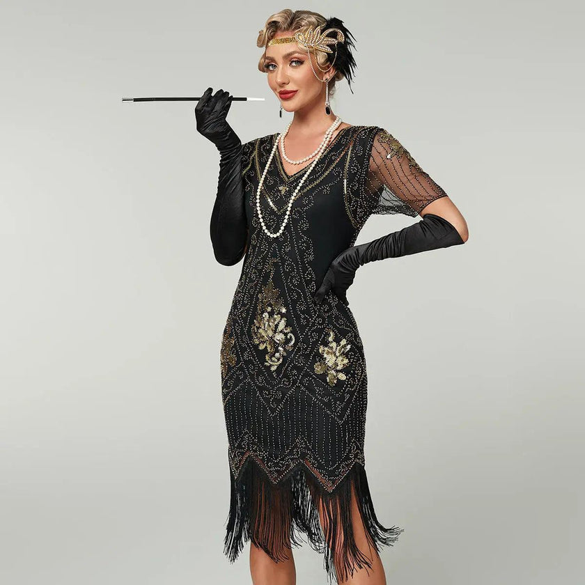 Handmade Embroidery Beads Sequin Tassel Fringed Dress