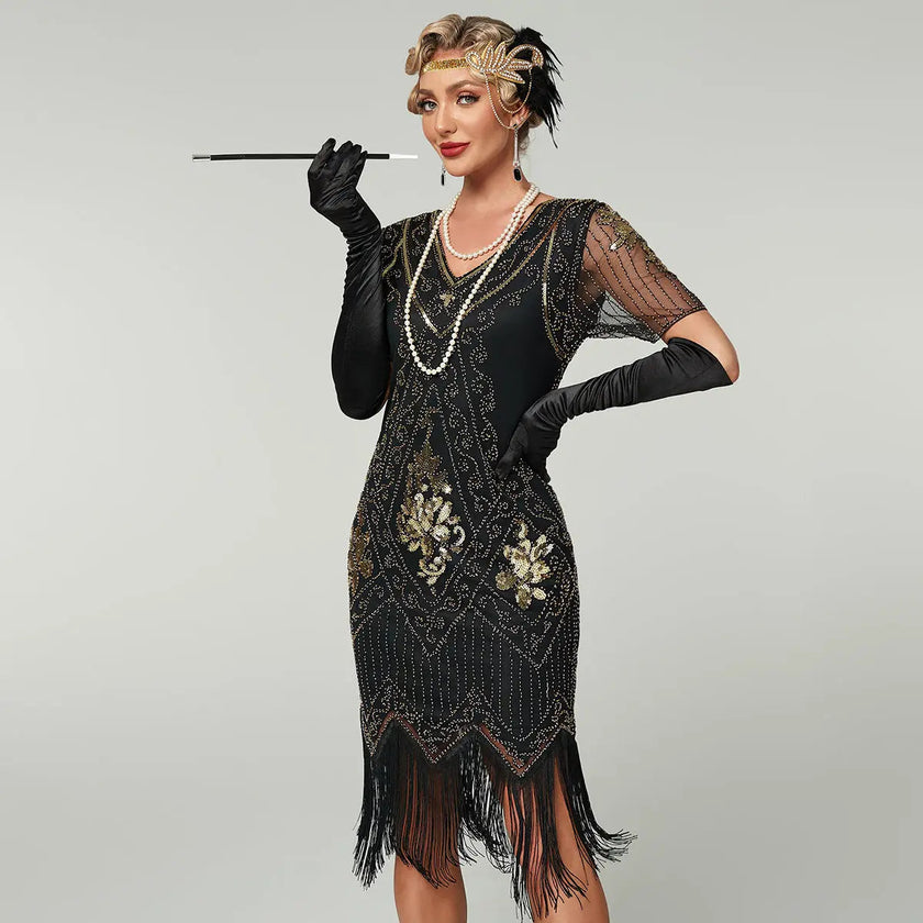 Handmade Embroidery Beads Sequin Tassel Fringed Dress