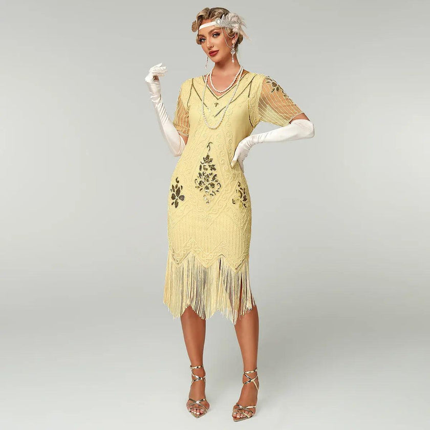 Handmade Embroidery Beads Sequin Tassel Fringed Dress