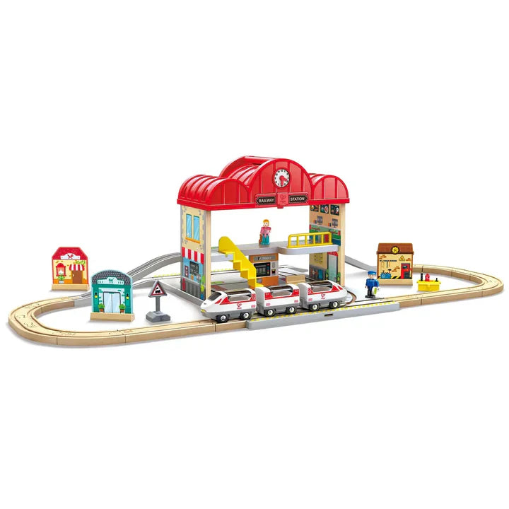 Hape - Jeu de gare de train portable