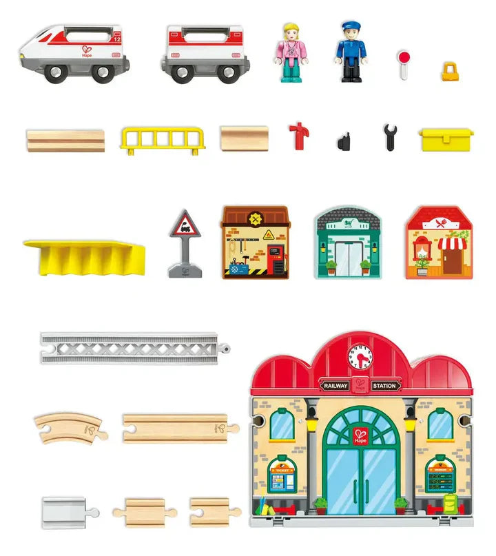 Hape - Jeu de gare de train portable