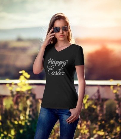 Happy Easter Rhinestone Shirt – Easter Sparkle Bling Apparel for Women | Blingdazzel