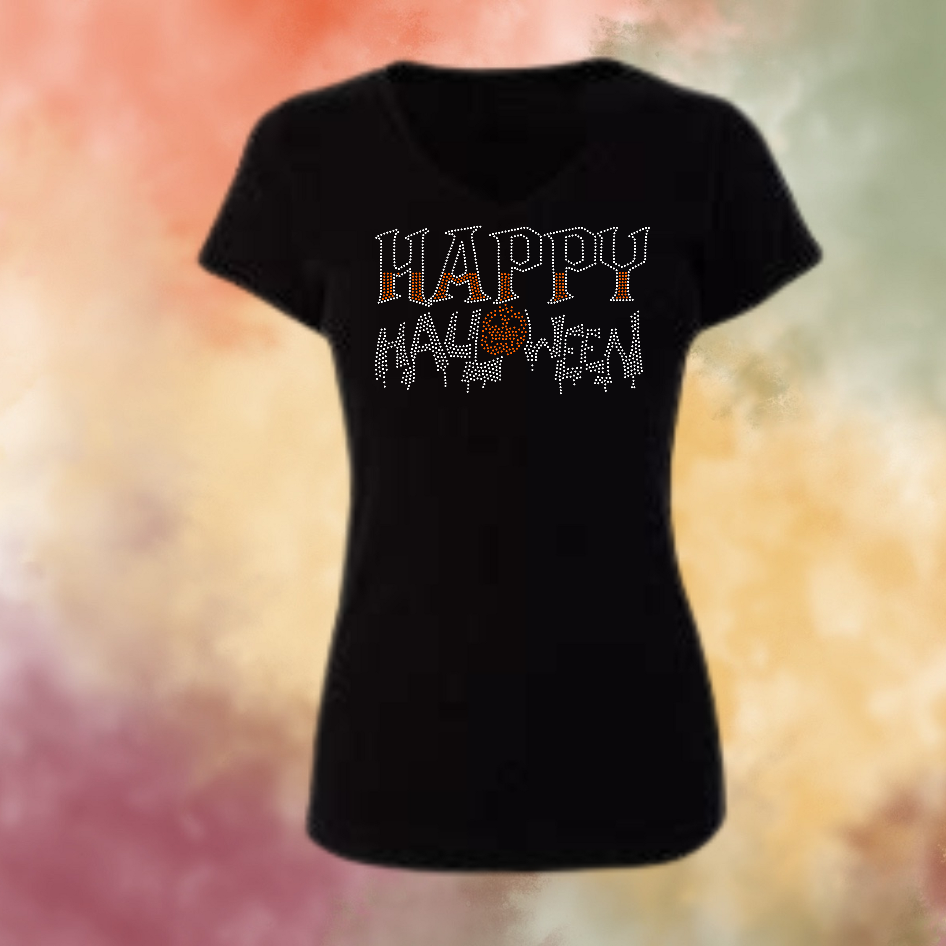 Happy Halloween Pumpkin Rhinestone Shirt – Spooky Sparkle Bling Tee | Blingdazzel