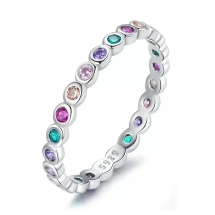 925 Sterling Silver Rainbow CZ Band Ring