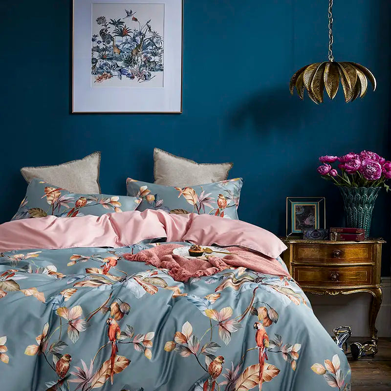 Eden 600 TC Floral Cotton Duvet Set - Grey/Blush