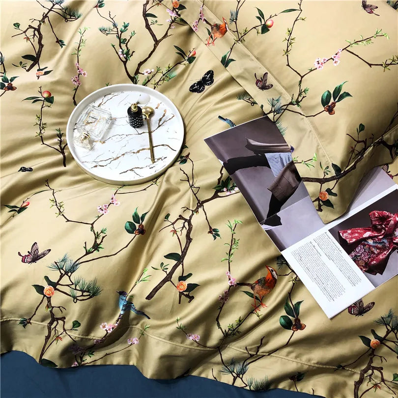 Wild Whimsy 600 TC Floral Cotton Duvet Set - Olive Green