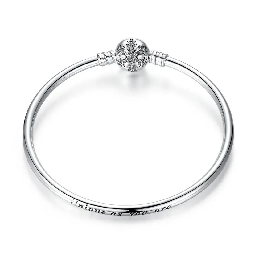 Sterling Silver Snake Chain Bangle Bracelet with CZ Pavé