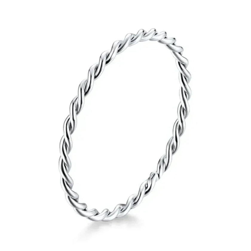 925 Sterling Silver Braided Texture Twisted Eternity Band Stackable Rings - Fine Jewelry