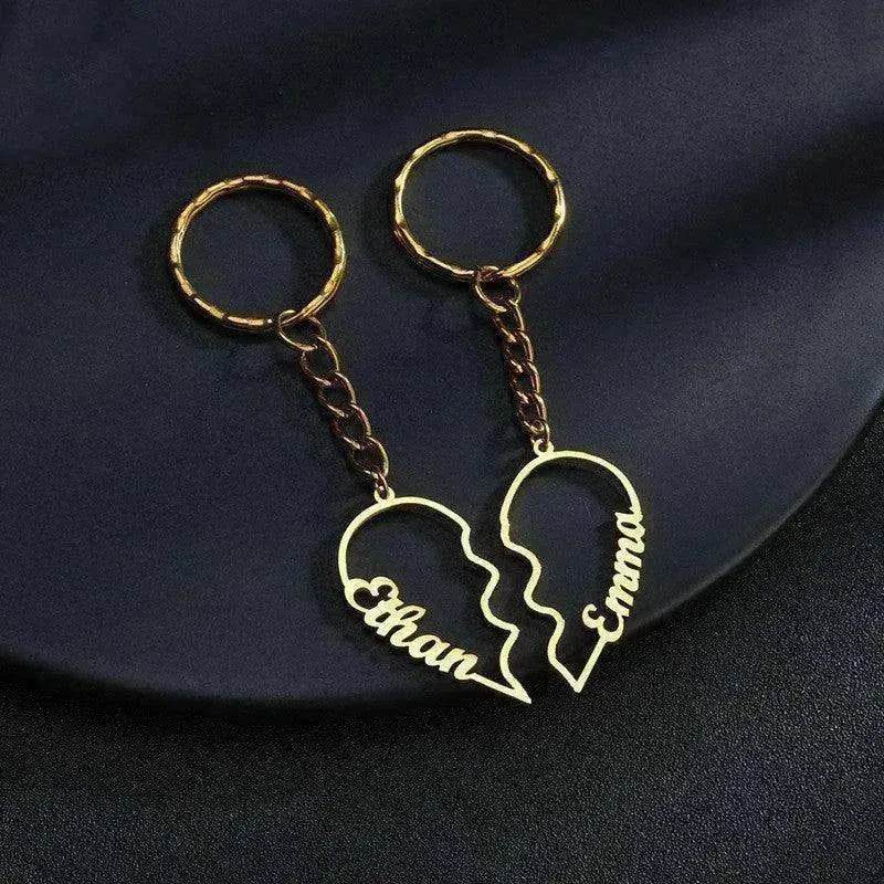 Heart Shape in Two DIY English Letters Stainless Steel Keychain