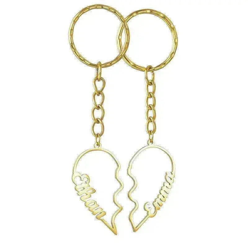 Heart Shape in Two DIY English Letters Stainless Steel Keychain