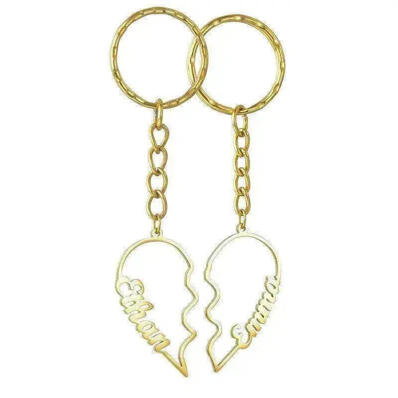 Heart Shape in Two DIY English Letters Stainless Steel Keychain