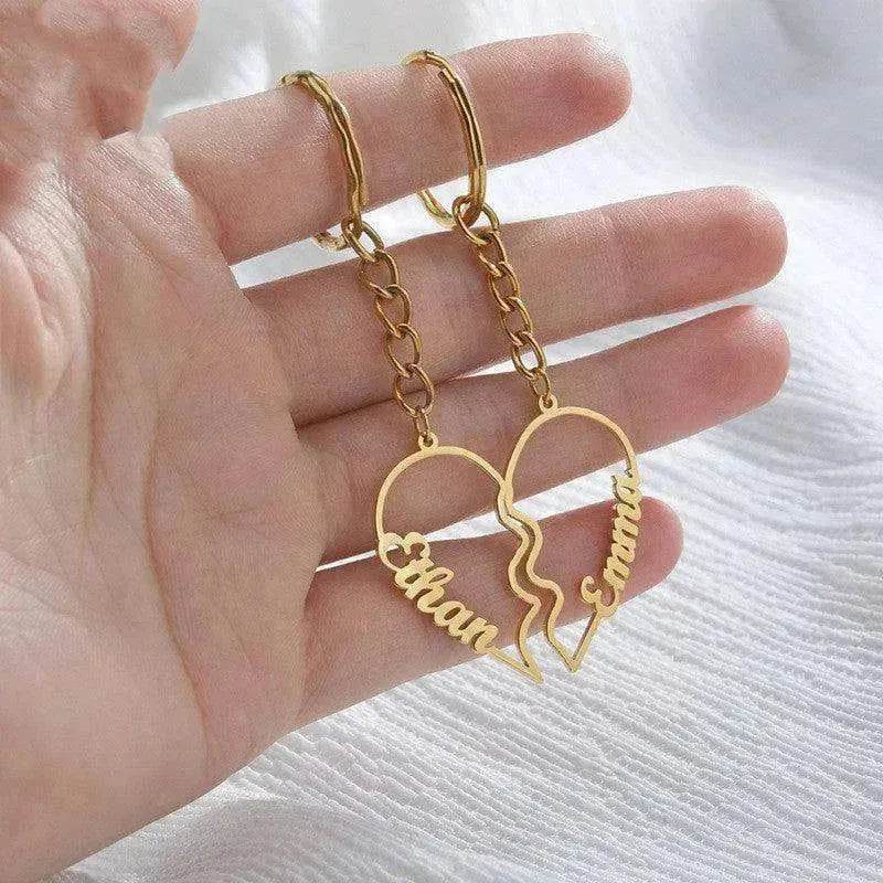 Heart Shape in Two DIY English Letters Stainless Steel Keychain