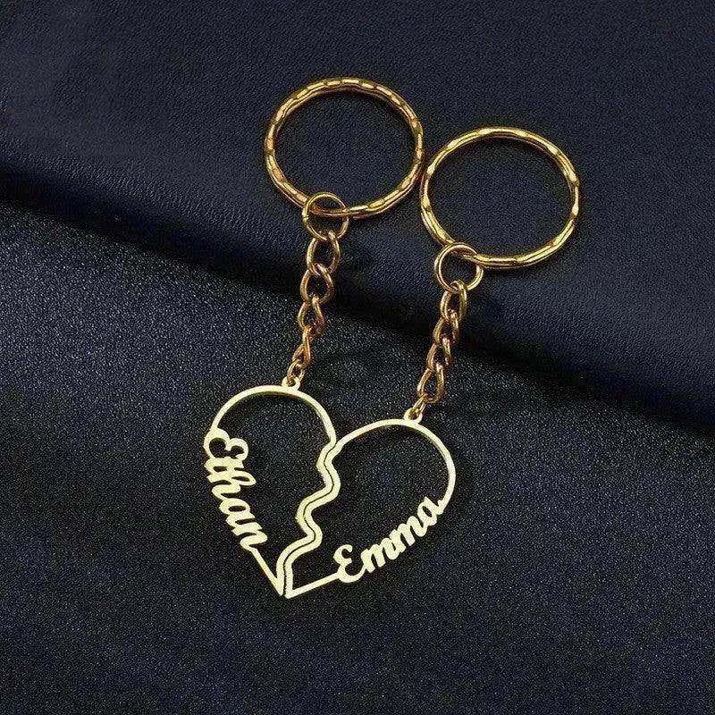 Heart Shape in Two DIY English Letters Stainless Steel Keychain