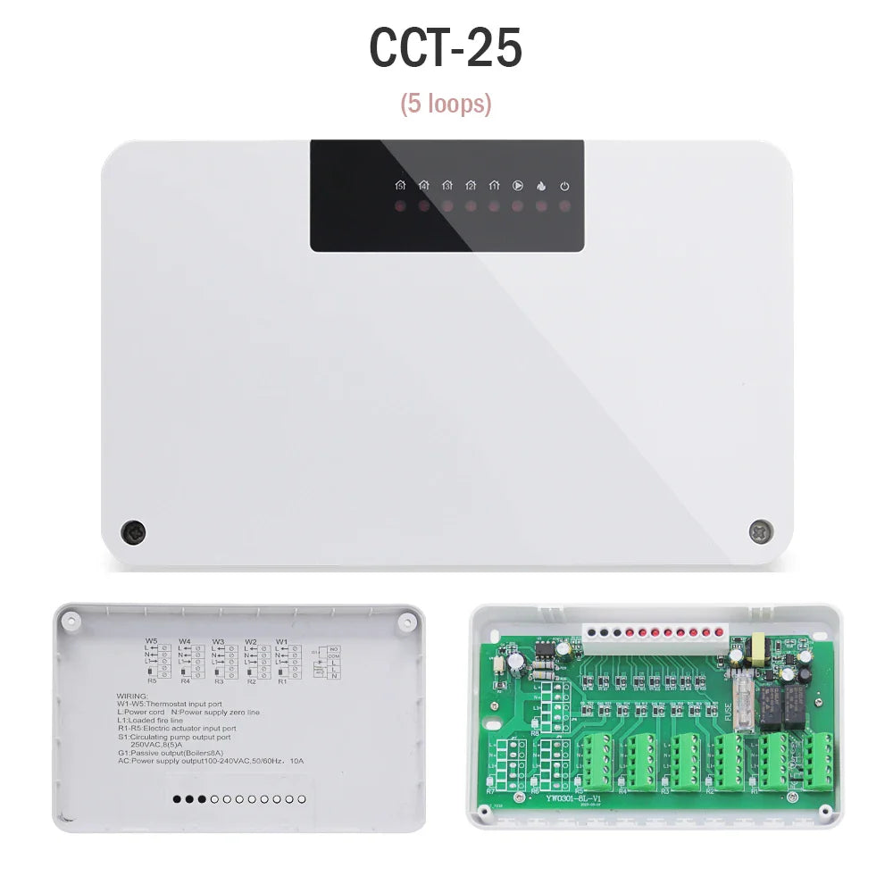 Central Heating Hub Controller for 5/8 Zone, UnderFloor Water Heating System For Gas/Boiler/Pump Valve/Actuator Smart WIFI Thermostat