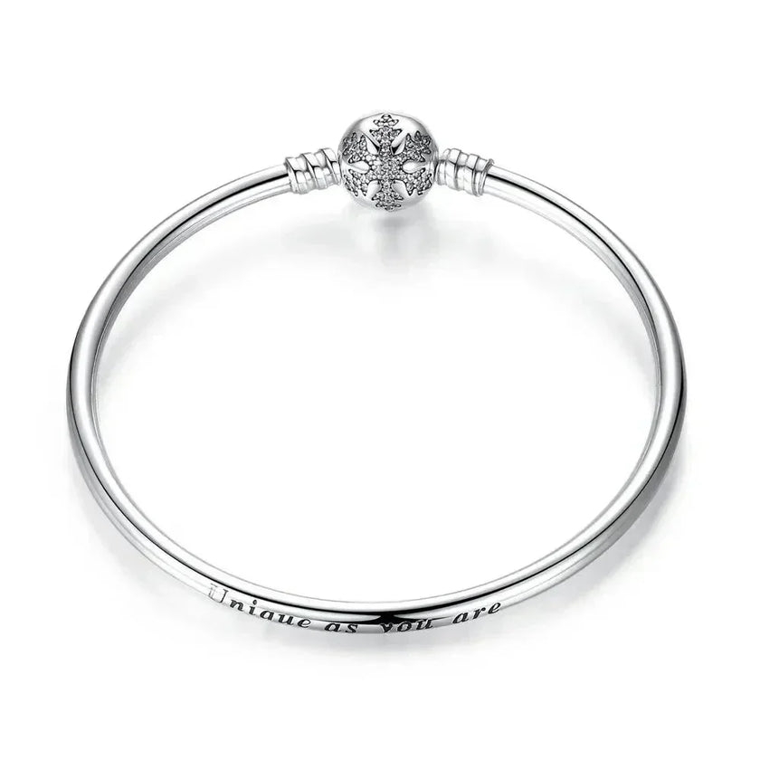 Sterling Silver Snake Chain Bangle Bracelet with CZ Pavé